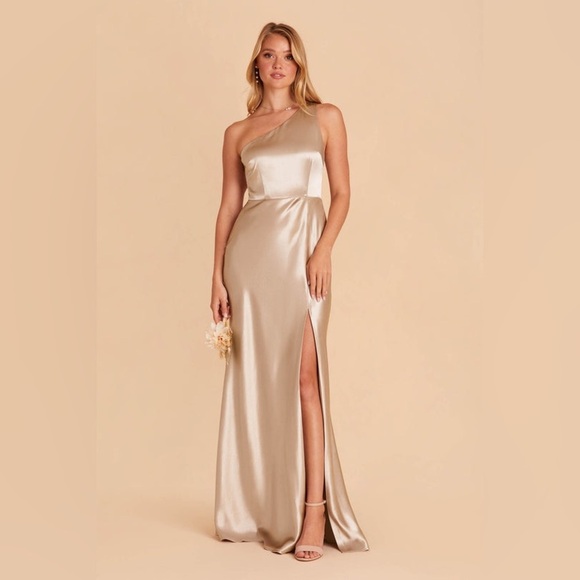 BIRDY GREY Kira Dress In Shiny Satin Neutral Champagne - Picture 5 of 9